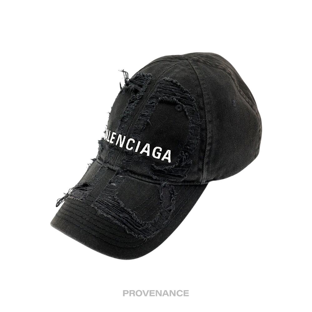 🔴 Balenciaga Embroidered Logo BB Lazer Destroyed Cap Black - Picture 2 of 13